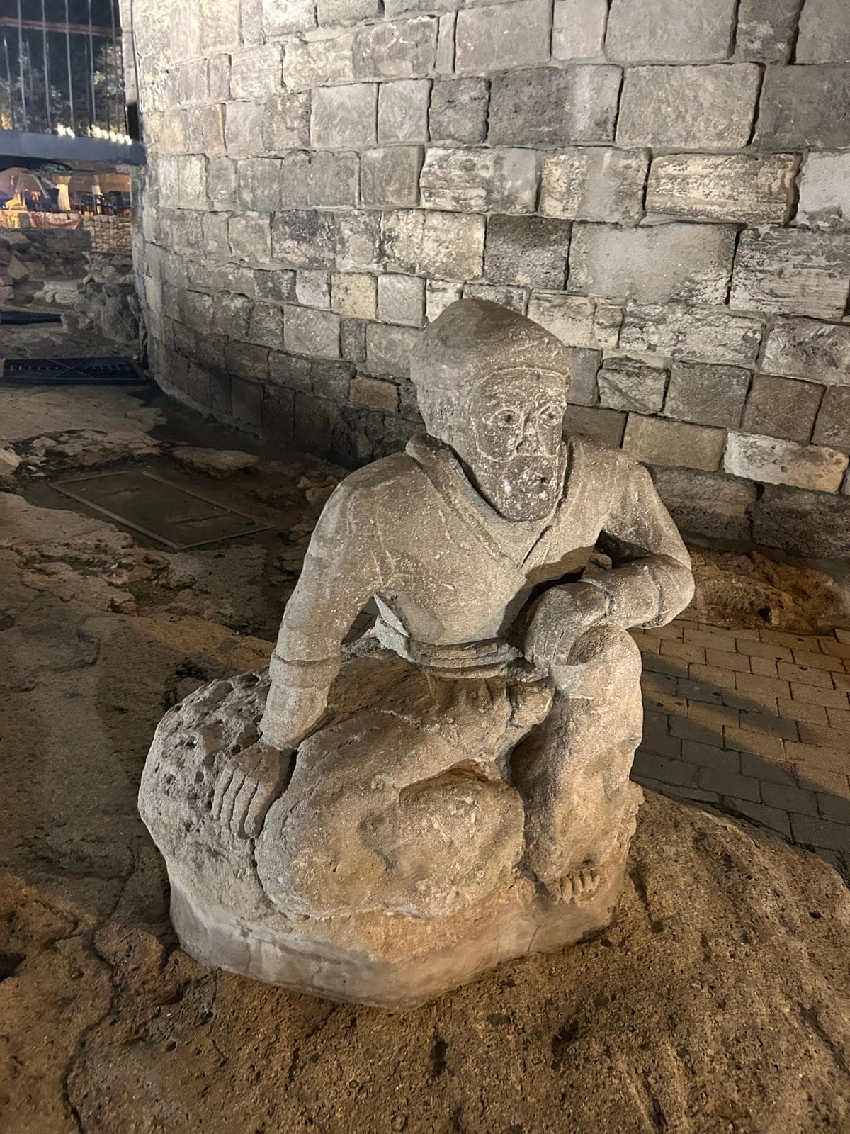 Ancient stone statue, Old City fortress, Baku